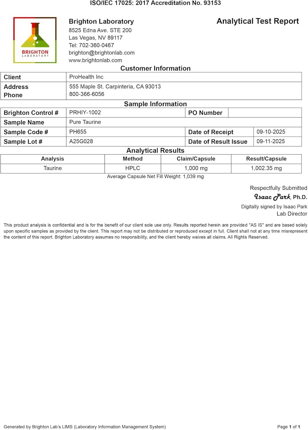 ProHealth Taurine 1000mg
